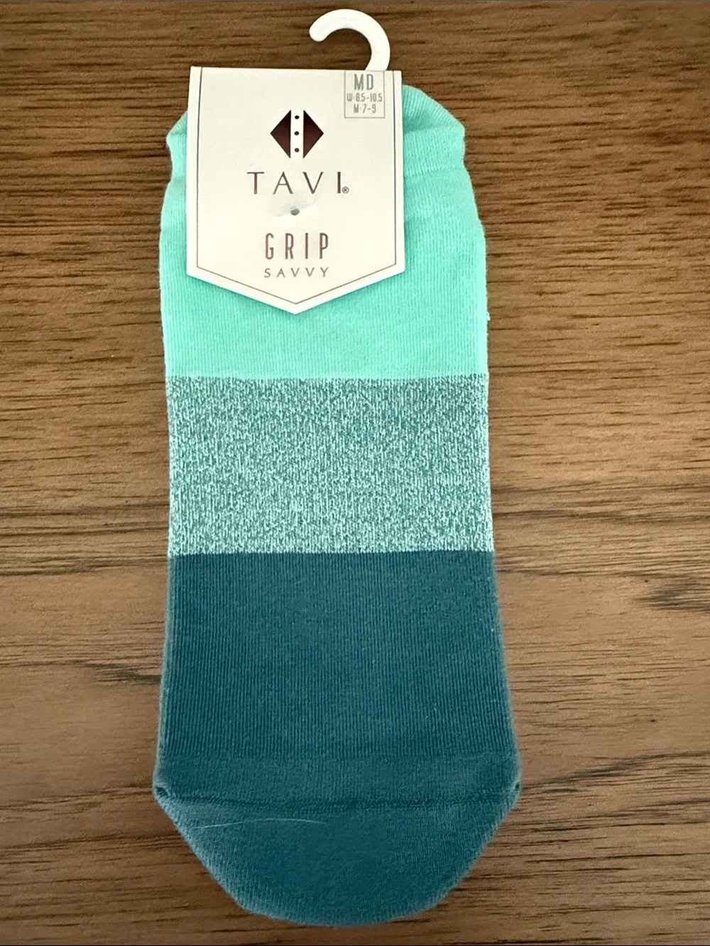 Tavi Grip Savvy No-Show Socks - Mint & Teal Block
